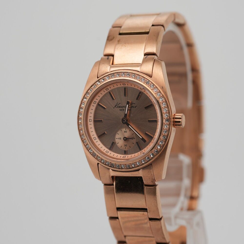 Kenneth Cole KC4791 Rose Gold Crystal Bezel Watch 28mm New Battery
